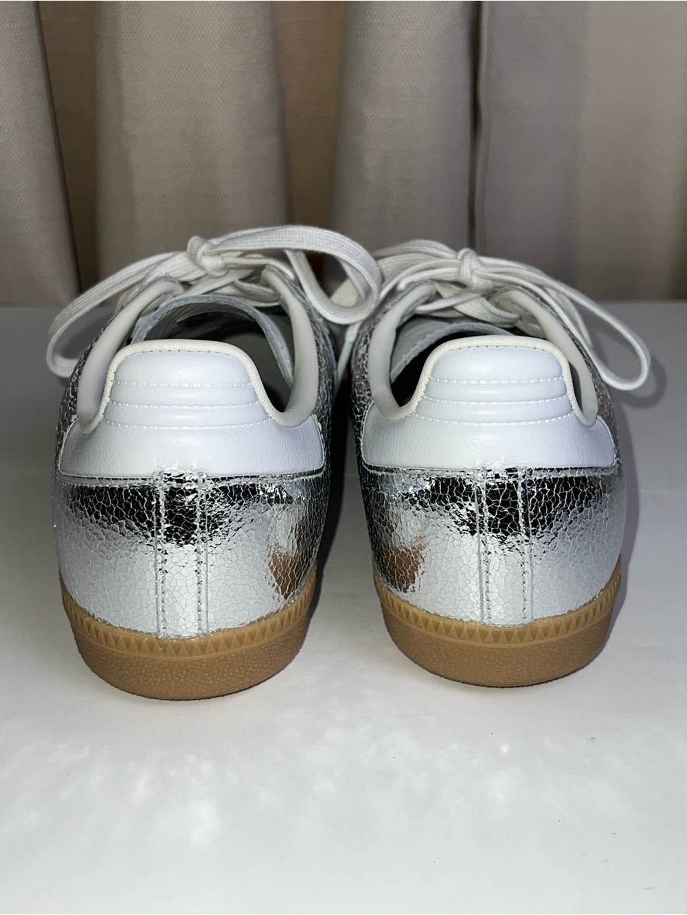NWOT ADIDAS Samba Sneakers Featuring Silver Cracked Metallic Leather Upper - Picture 8 of 13